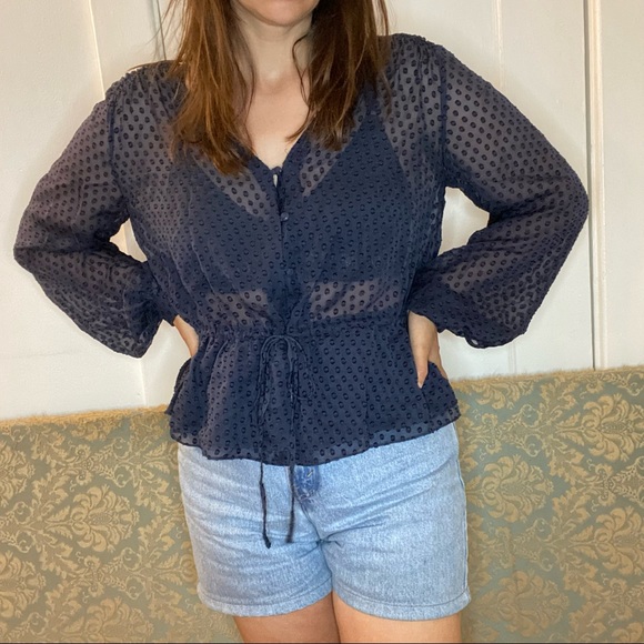 Frame sheer navy blue silk blouse - Picture 2 of 4